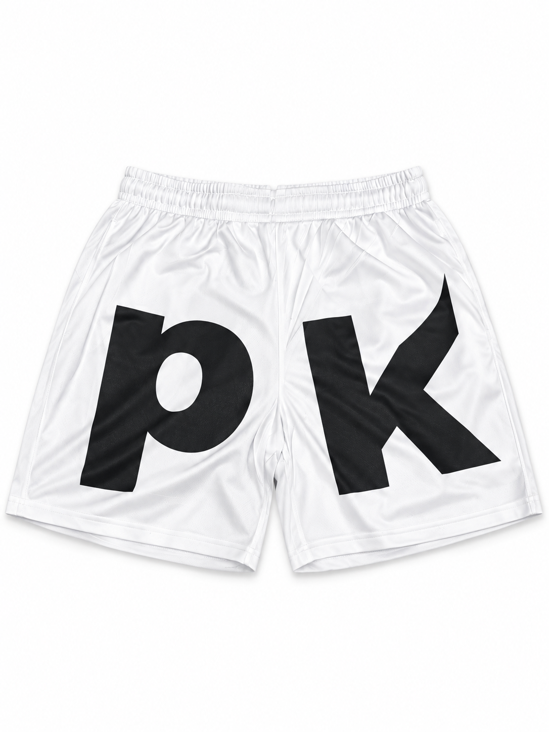 White shorts with black PK lettering